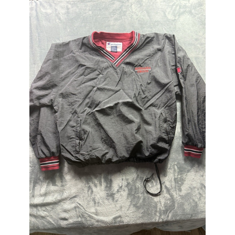 Vintage Champion Nebraska Omaha UNO Pullover Windbreaker Jacket Men's XL Black